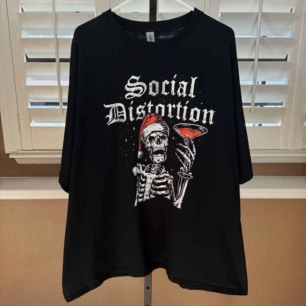 Social Distortion Christmas Martini Skeleton Band Shirt Men’s 3X Black Punk